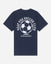 A navy blue short-sleeve t-shirt with a white graphic on the back featuring a soccer ball and the text 'GOAT USA SOCCER CLUB' and 'be the greatest'.