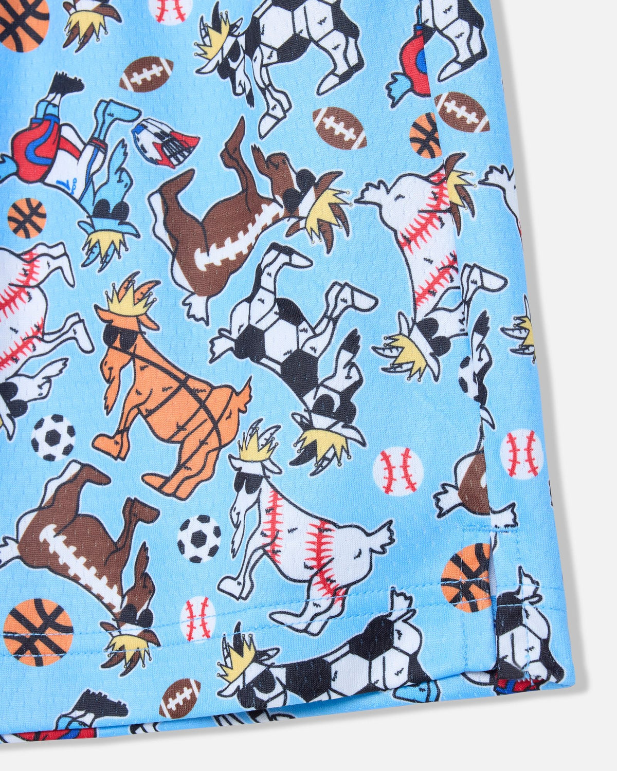 Blue shorts with cartoon animal sports players on a blue background