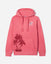 Front of salmon hooded sweatshirt with palm tree stamp and surfer Chuck the GOAT left-chest logo