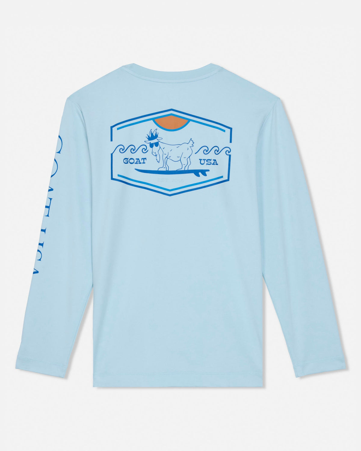 Light blue long-sleeve shirt with a graphic design on the back against a white background#color_delicate-blue
