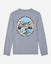 Gray long-sleeve shirt with a mountain and waterfall graphic on the back