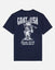 Back of navy t-shirt with thumbs up goat design
