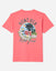 Back of salmon t-shirt with Chuck the vacation GOAT in a tropical paradise graphic