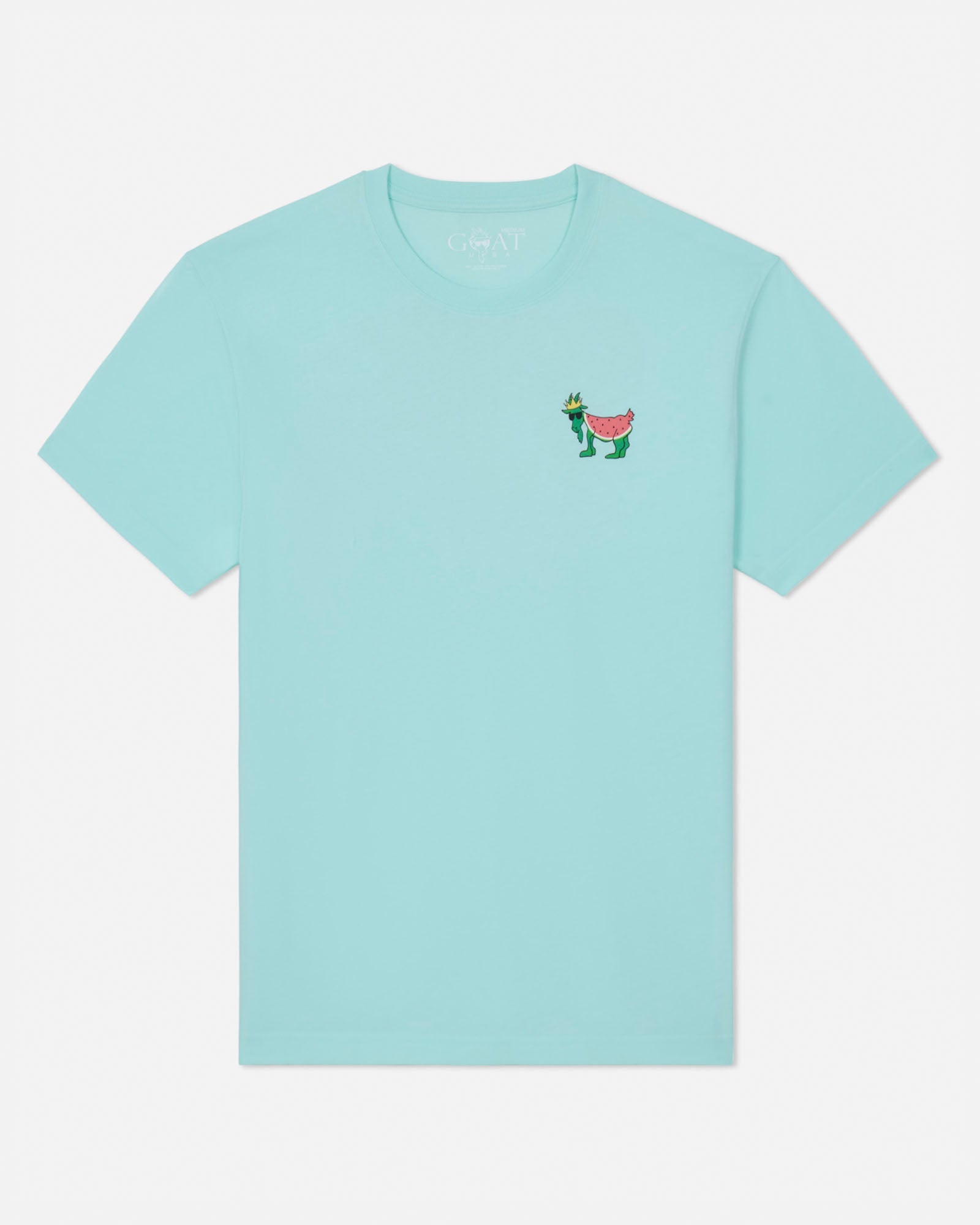 Light green t-shirt with a small graphic on a white background