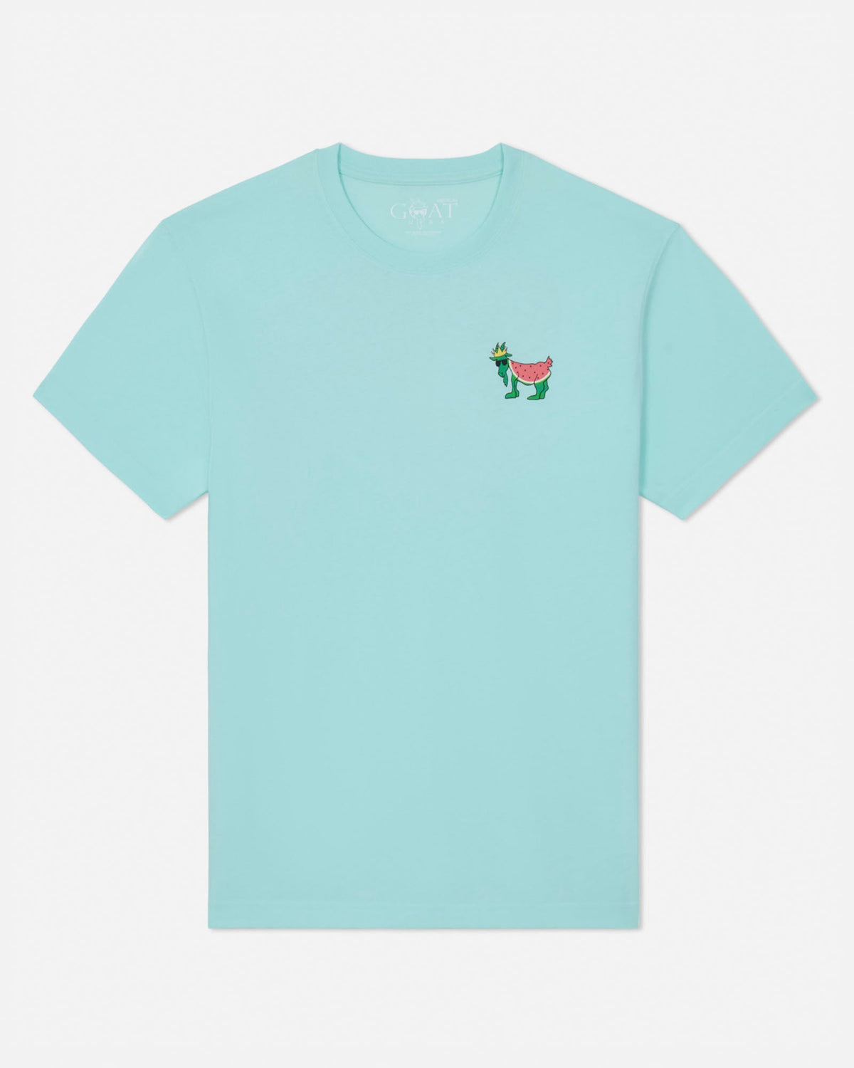 Light green t-shirt with a small graphic on a white background
