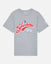 A heather gray short-sleeve t-shirt featuring a red, white, and blue New York Yankees graphic on the front, displayed against a clean white background.
