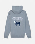 A heather gray hoodie shown from the back, featuring a navy blue and white New York Yankees graphic with the team name arched above a goat logo.#color_gray