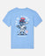 A light blue short-sleeve t-shirt with a large graphic on the front featuring a cartoon goat in a baseball uniform and top hat, with 'NEW YORK' above and 'GOAT USA' below.#color_carolina-blue