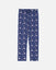 Front of navy pajama pants with lacrosse goat print