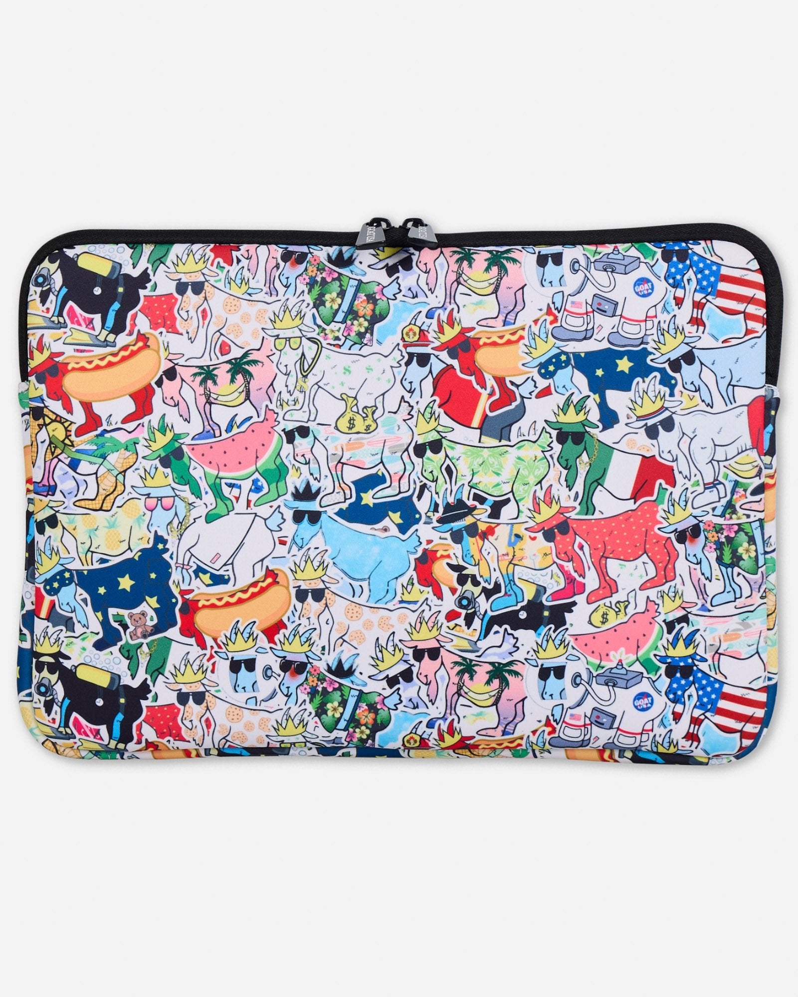 Multicolored laptop case with goat designs