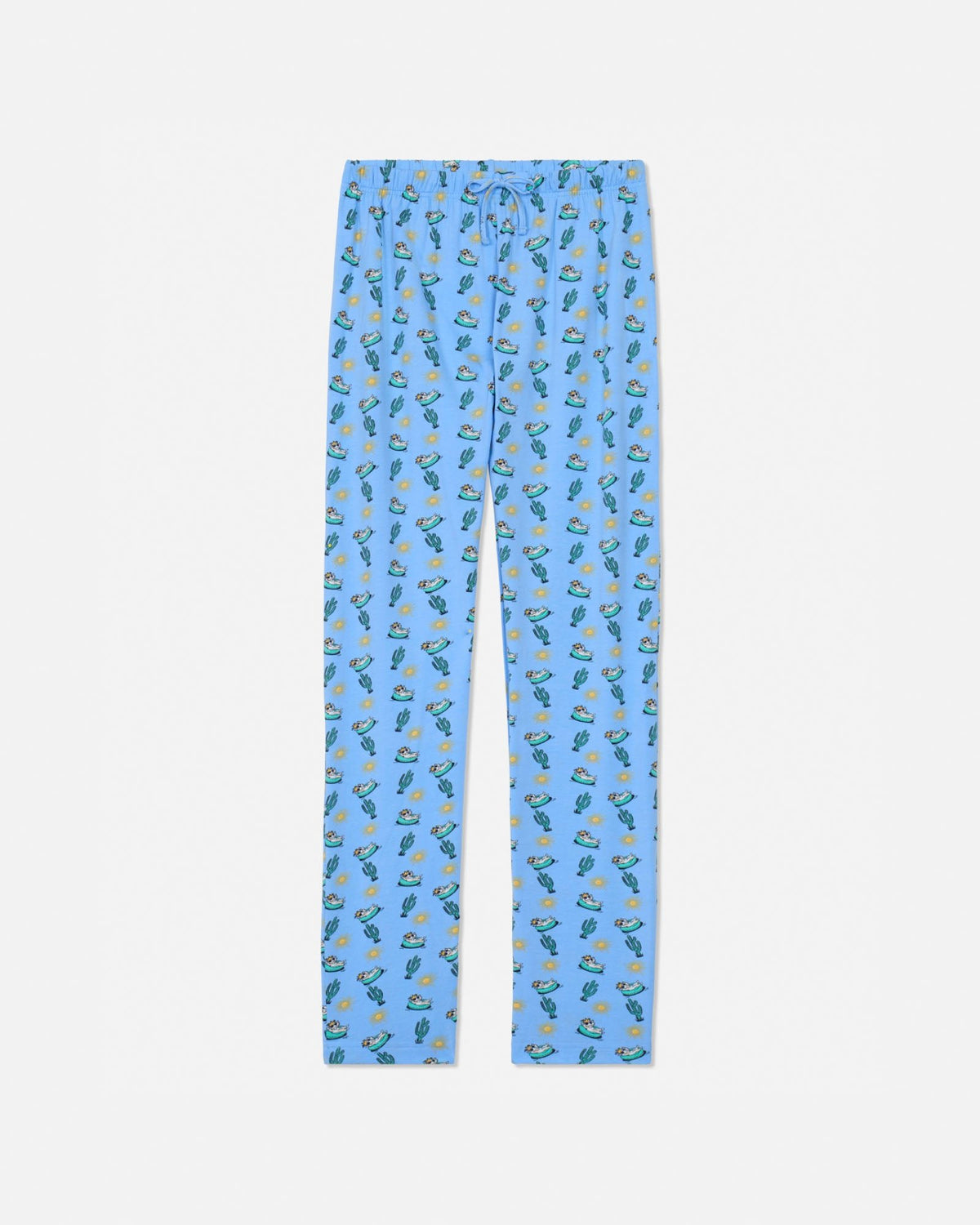 Carolina blue pajama pants with a pattern on a white background