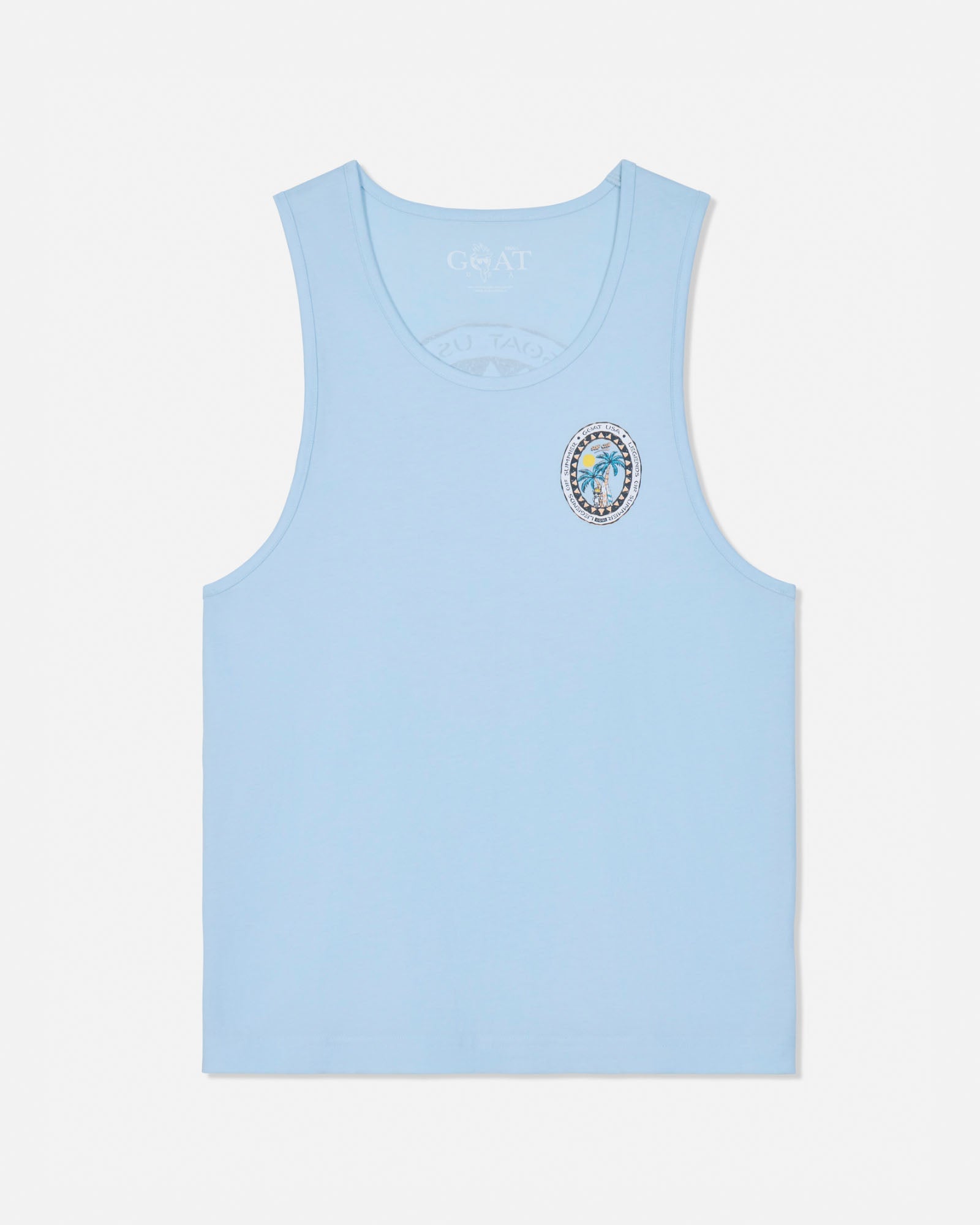 Light blue tank top with a logo on a white background