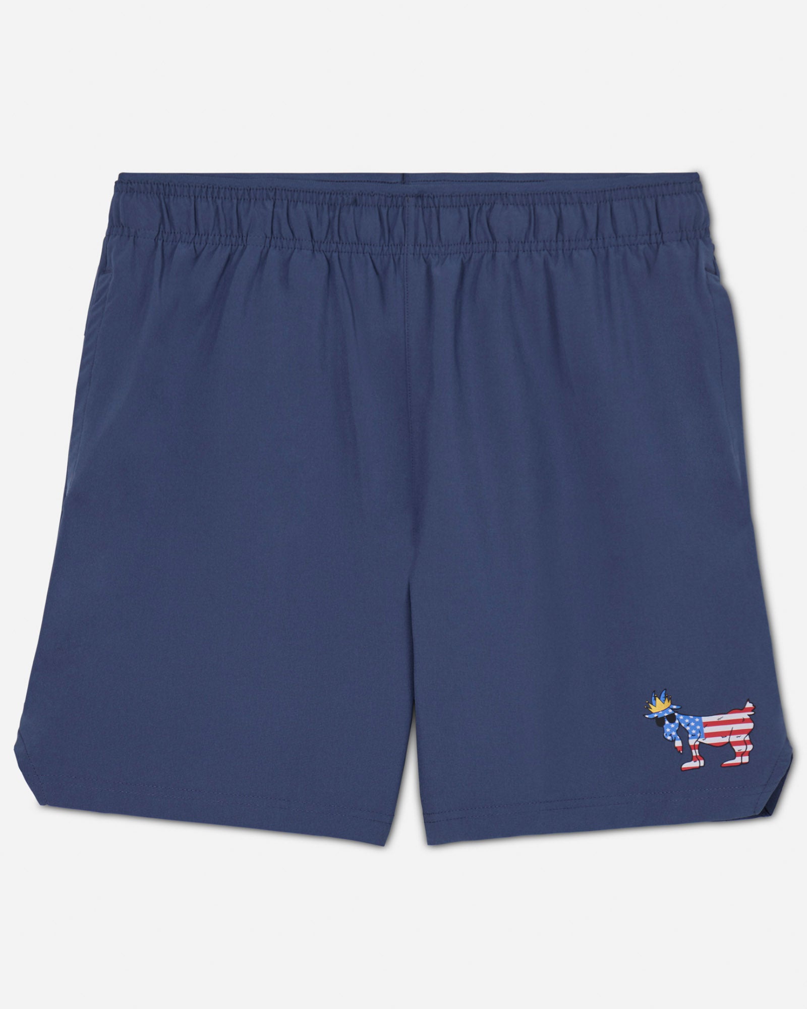 Front of navy athletic shorts
