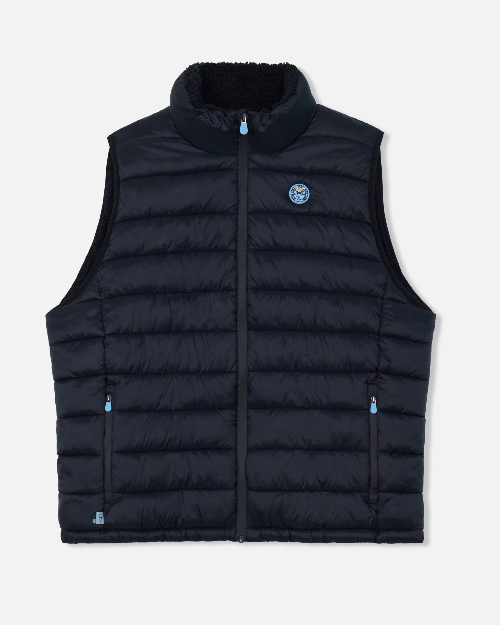 Front of black Men's Puffer Fleece Vest#color_black