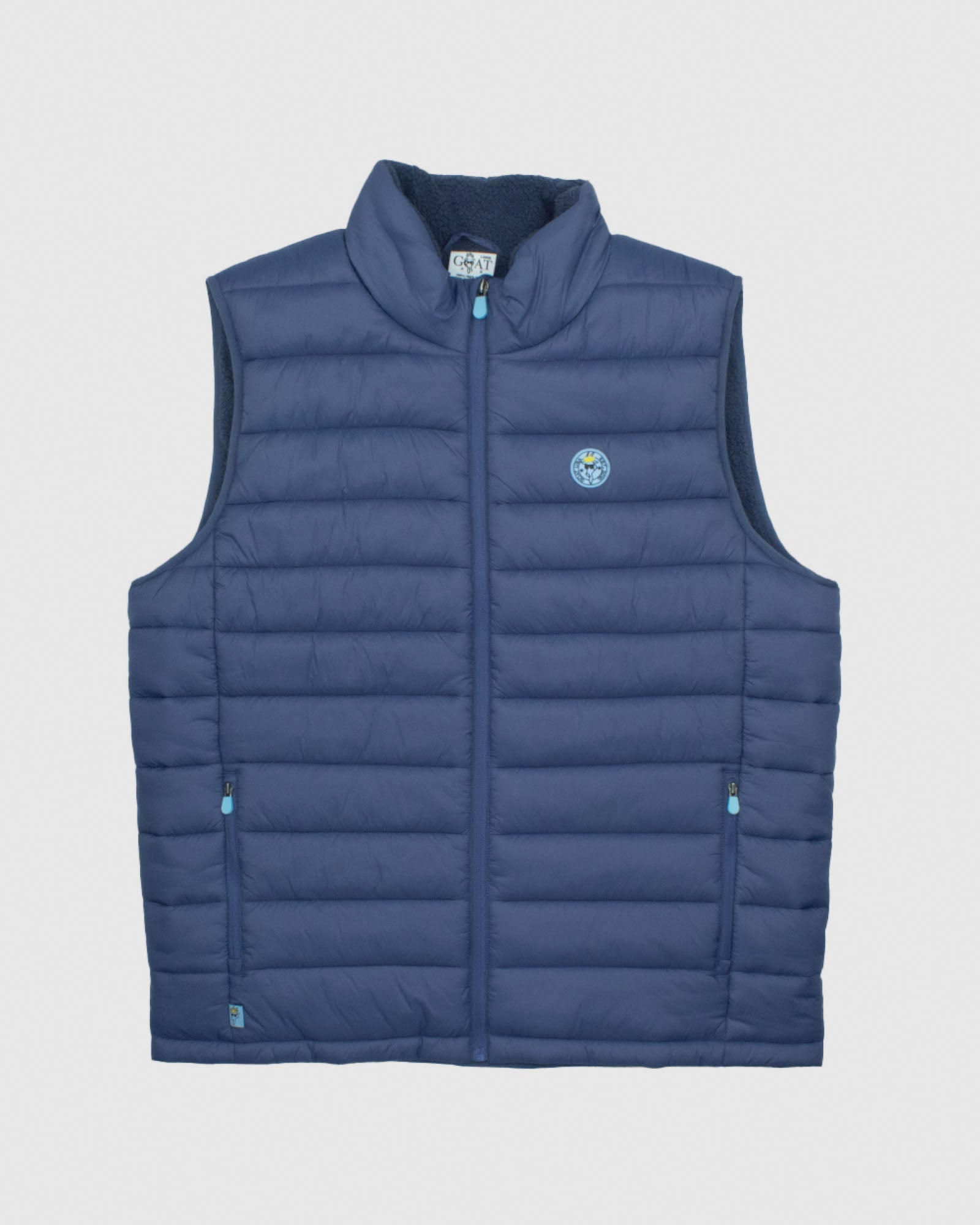 Front of navy Men's Puffer Fleece Vest#color_navy
