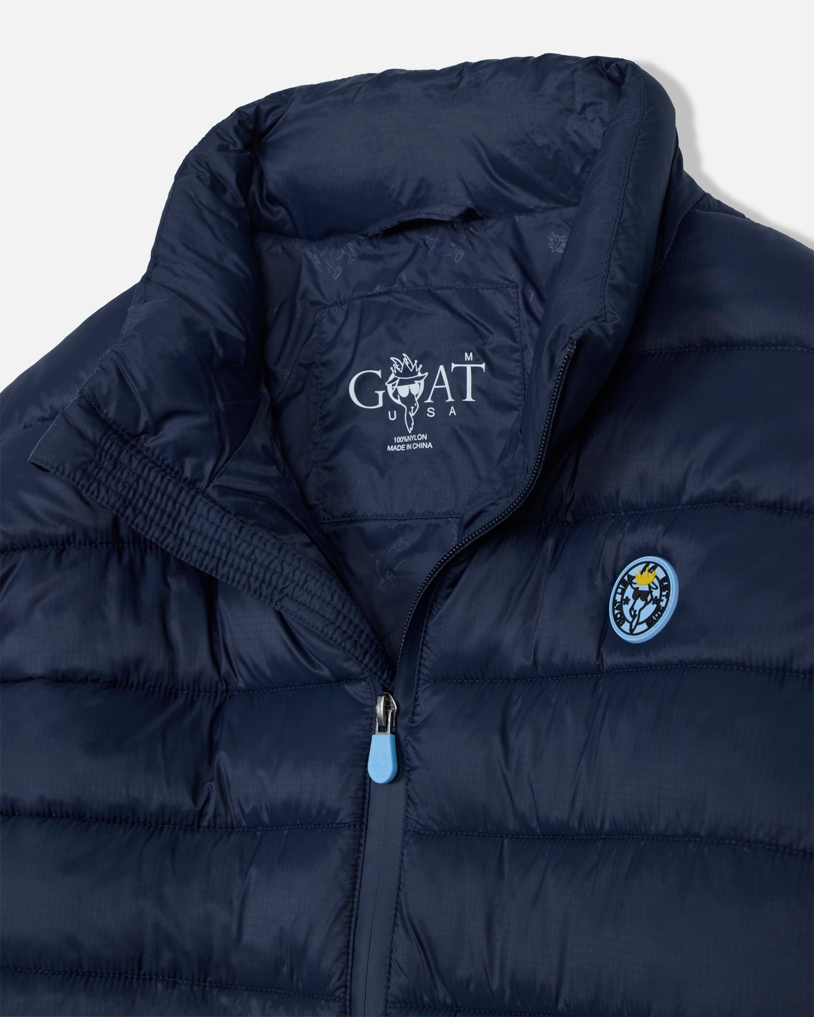 Open Collar of navy Men's Puffer Jacket#color_dark-navy