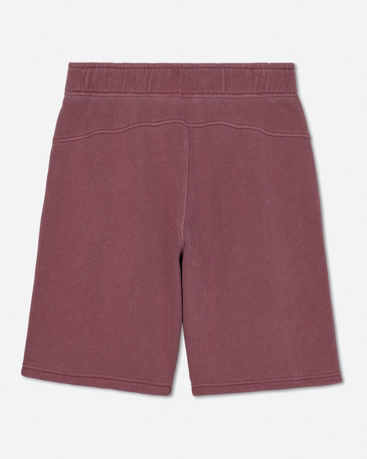 Back of crimson-colored men's sweat shorts