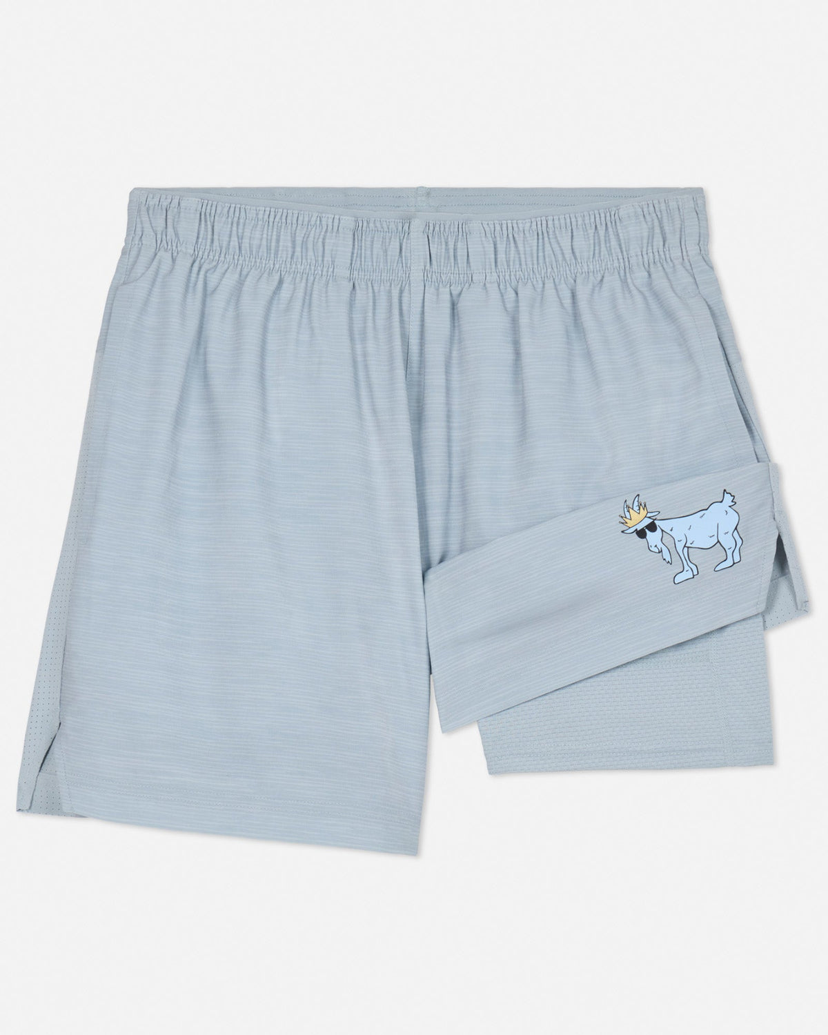 An image highlighting the lining of gray athletic shorts