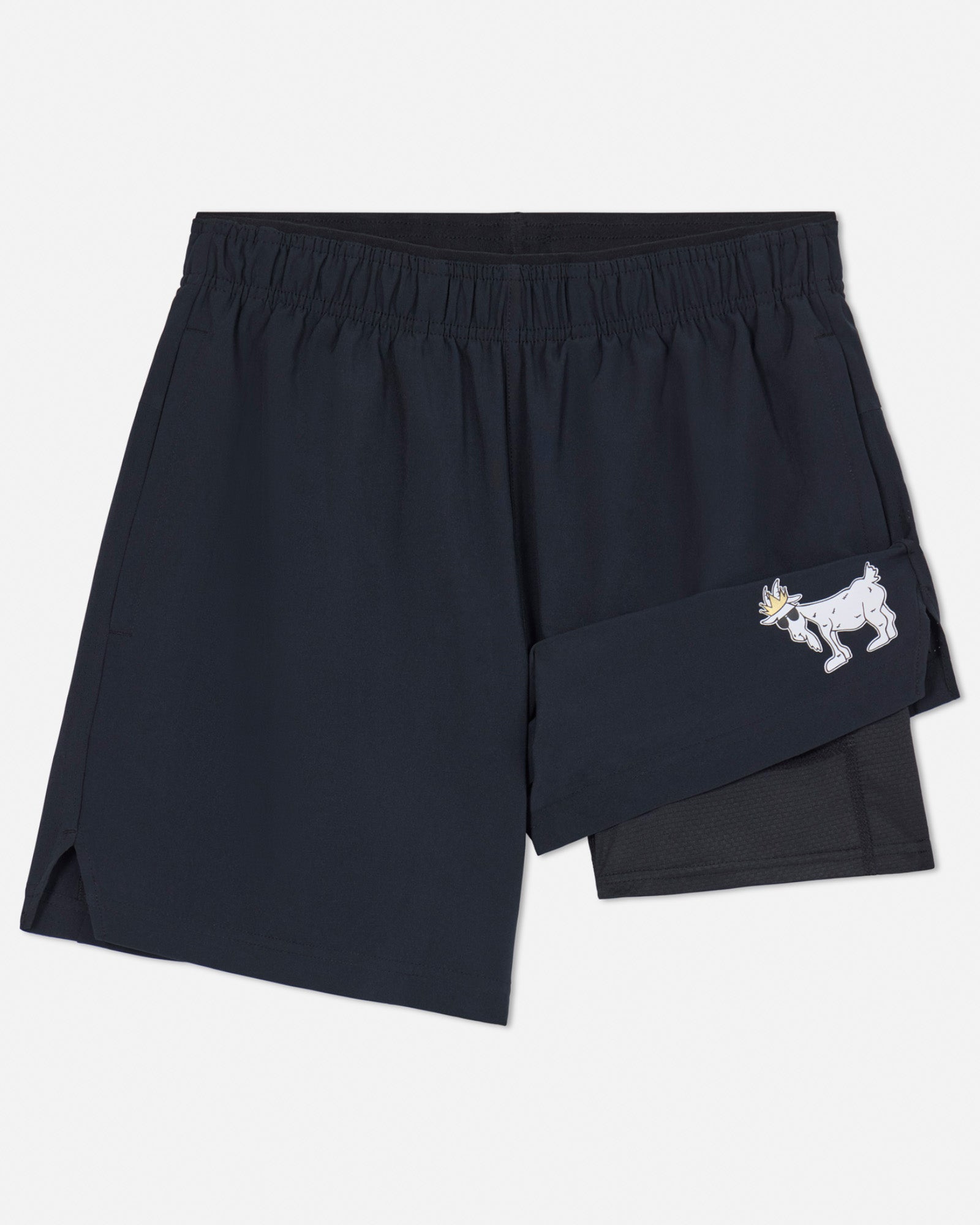 An image highlighting the lining of black athletic shorts#color_black