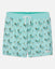 Mint swim shorts with goat and ice cream pattern on a white background