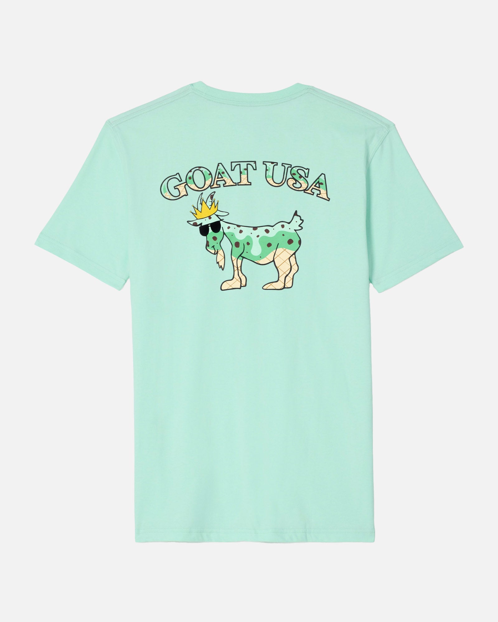 Back of mint t-shirt with Chuck the mint-chip ice cream GOAT design