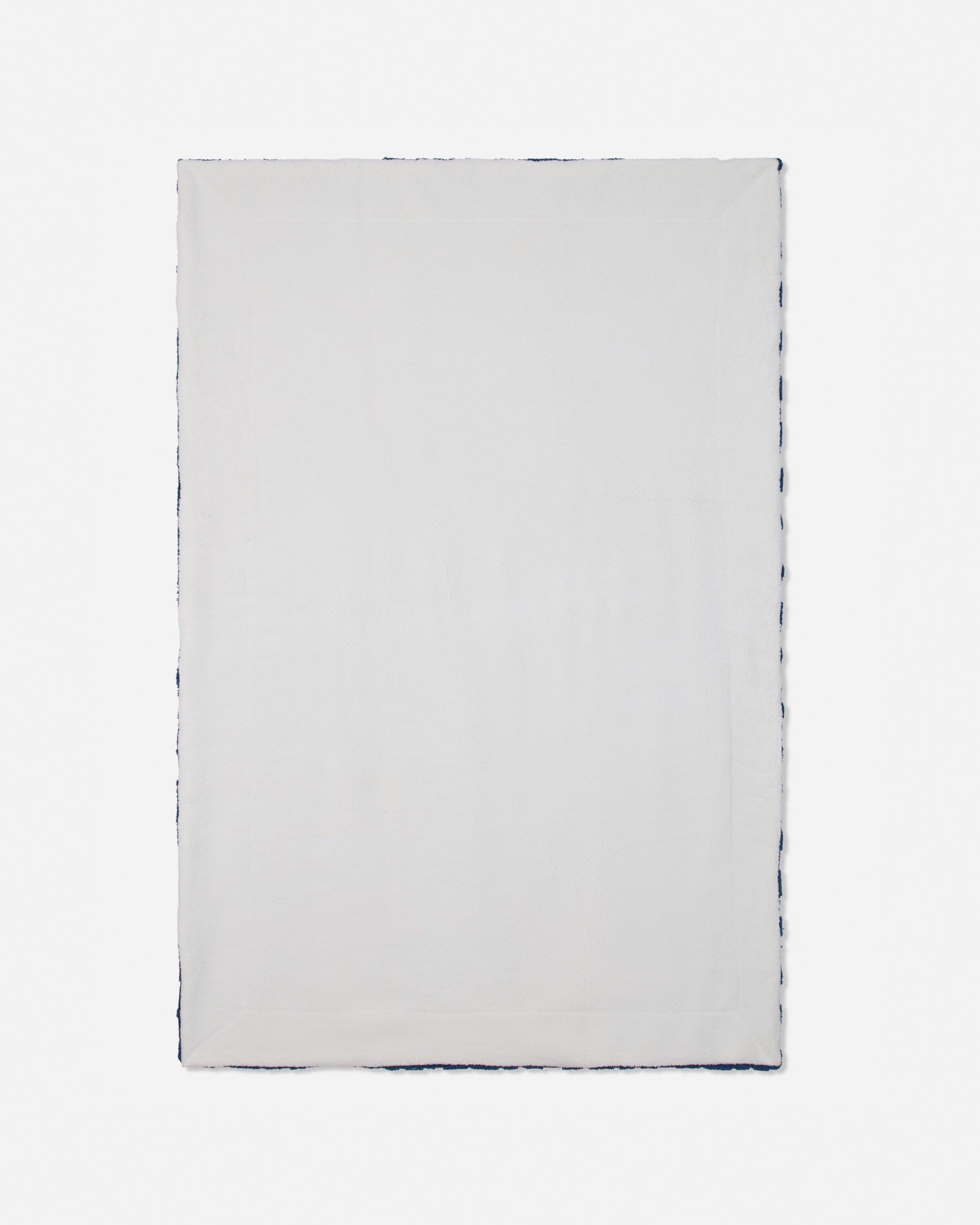 A plain white rectangular blanket shown flat against a light gray background.