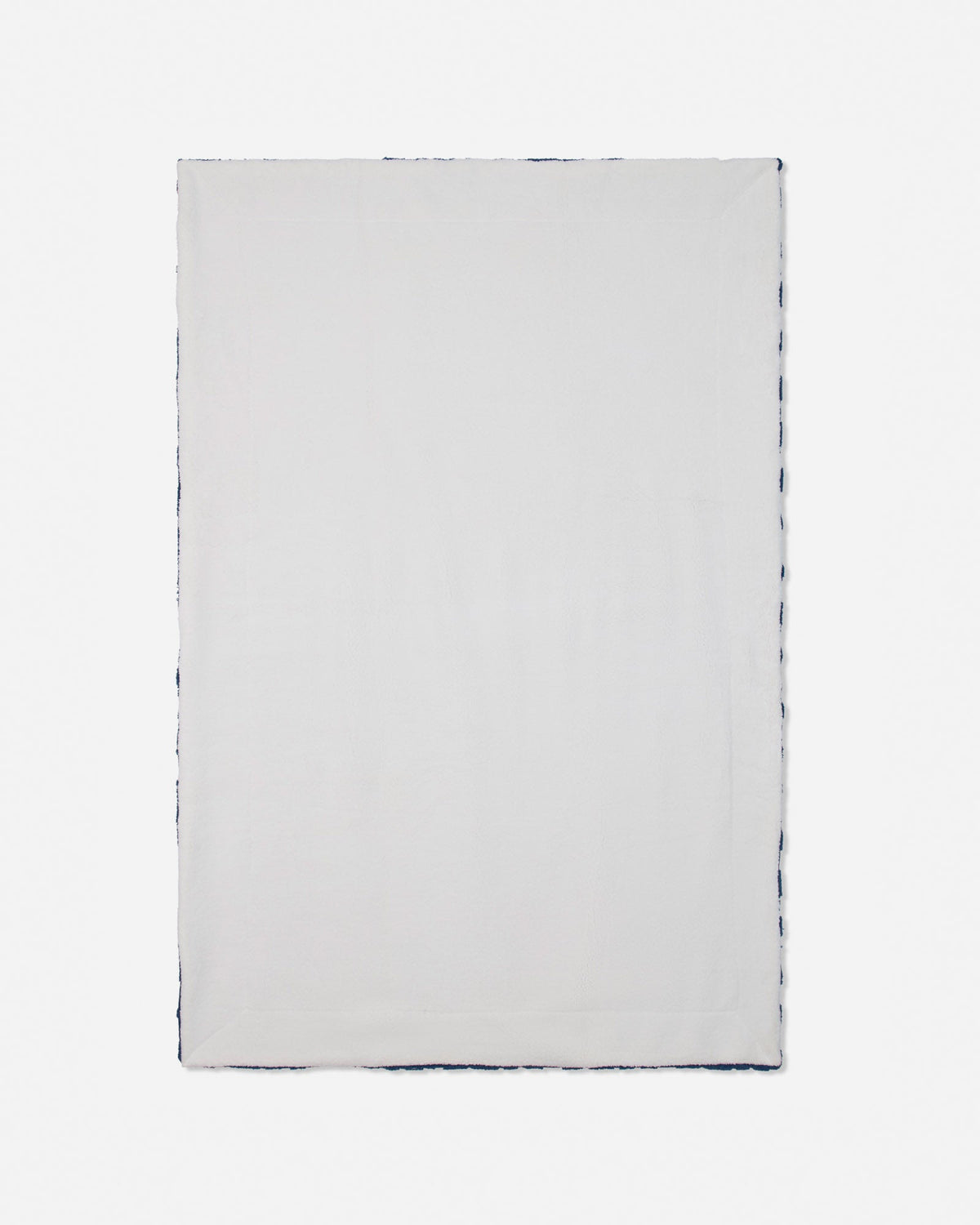 A plain white rectangular blanket shown flat against a light gray background.