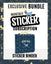 Promotional graphic for an exclusive monthly sticker subscription bundle, featuring a blue Goat USA sticker binder with gold and white illustrations, set against a white central card with bold text and a dark patterned border.