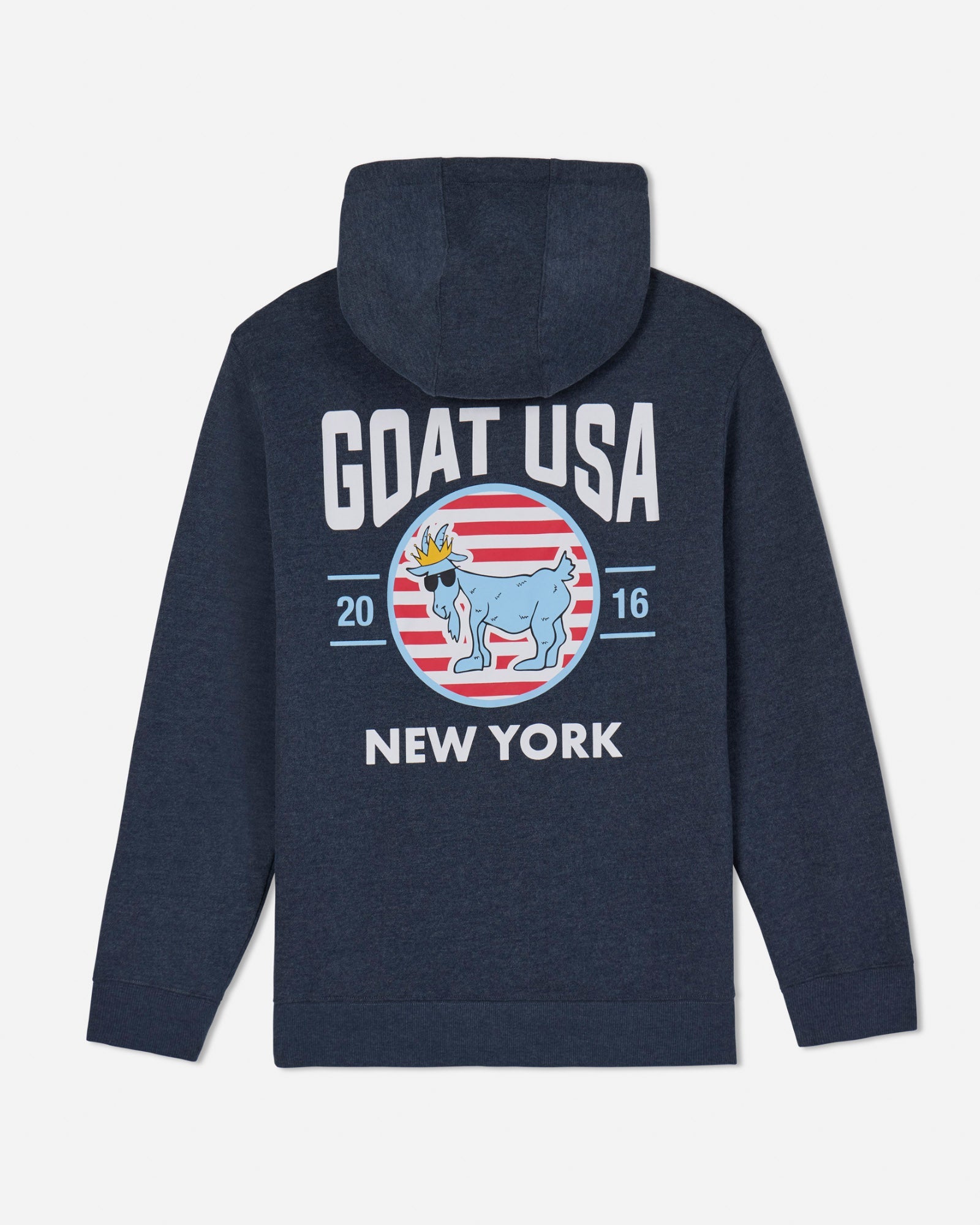 Back of navy New York Roots Hooded Sweatshirt