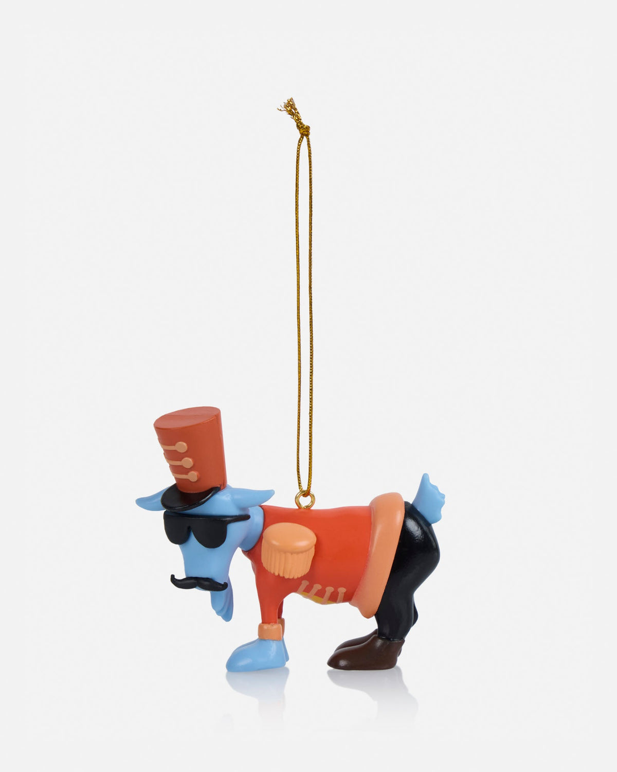 Colorful cartoon character ornament with a top hat on a white background