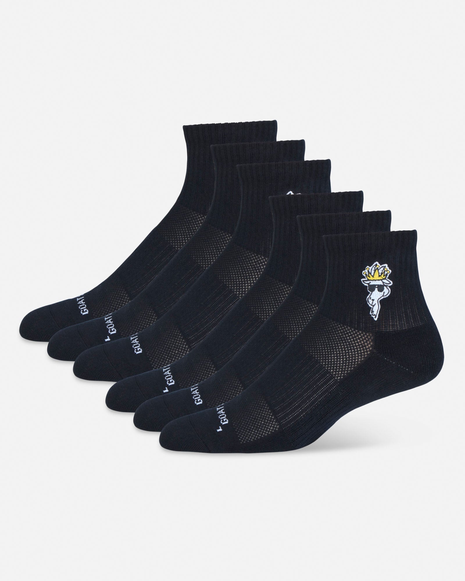 Set of black ankle socks with a brand logo on a white background#color_black