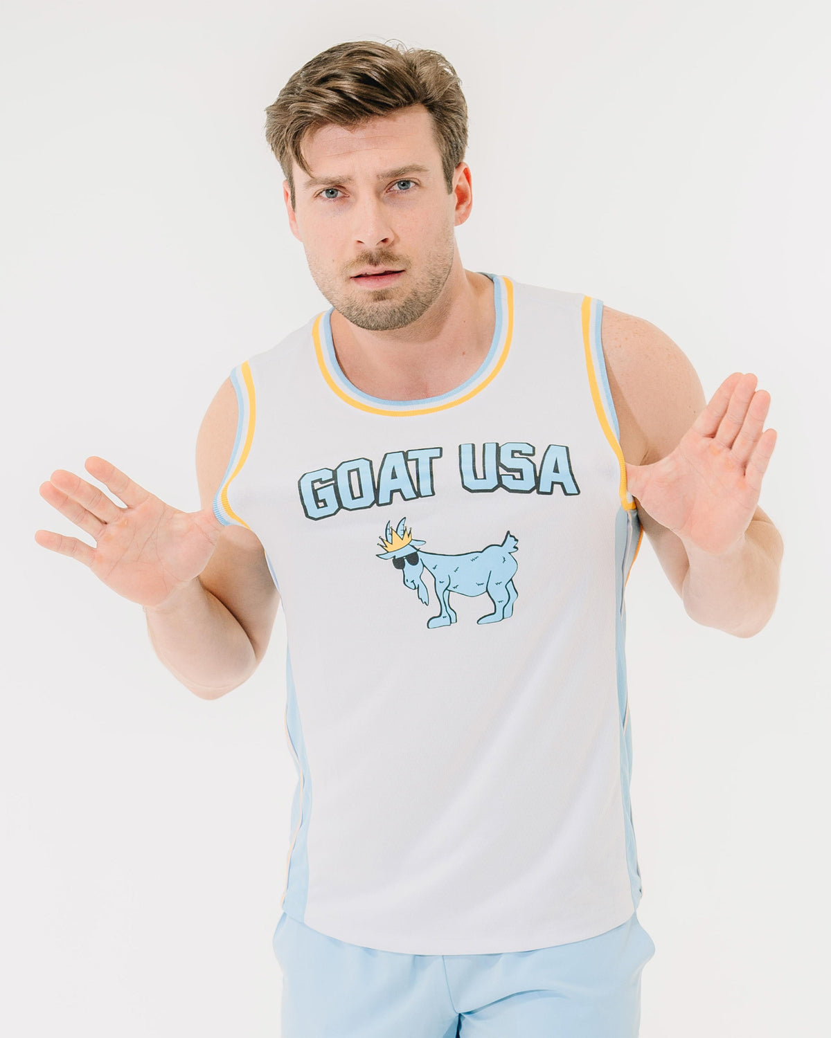 Model wearing white OG Basketball Jersey