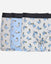 Three pairs of boxer briefs with cartoon goat pattern on a light gray background