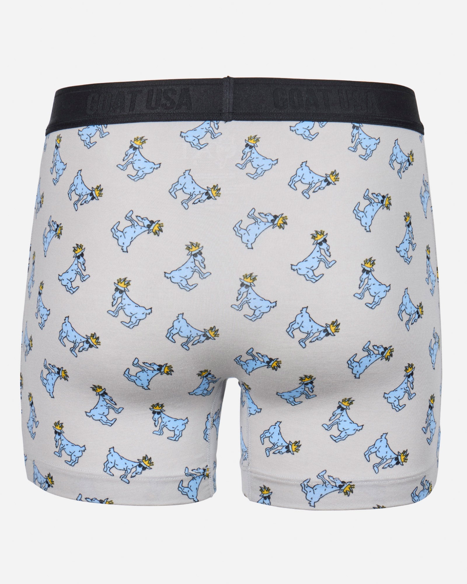 Back of gray boxer briefs with goat all-over print