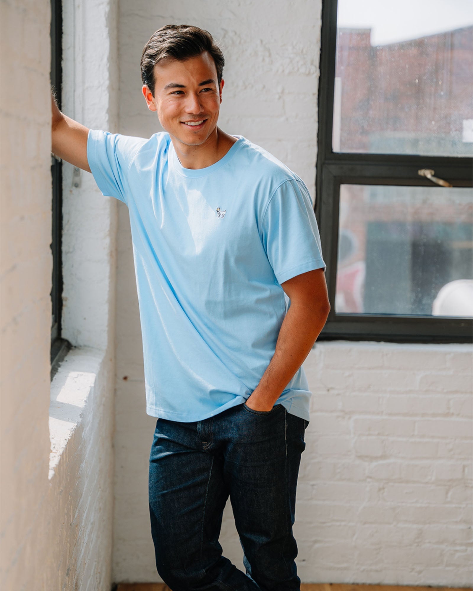 Model wearing carolina blue OG Embroidered T-Shirt#color_carolina-blue