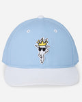 Front of the carolina blue & white goat head snapback hat