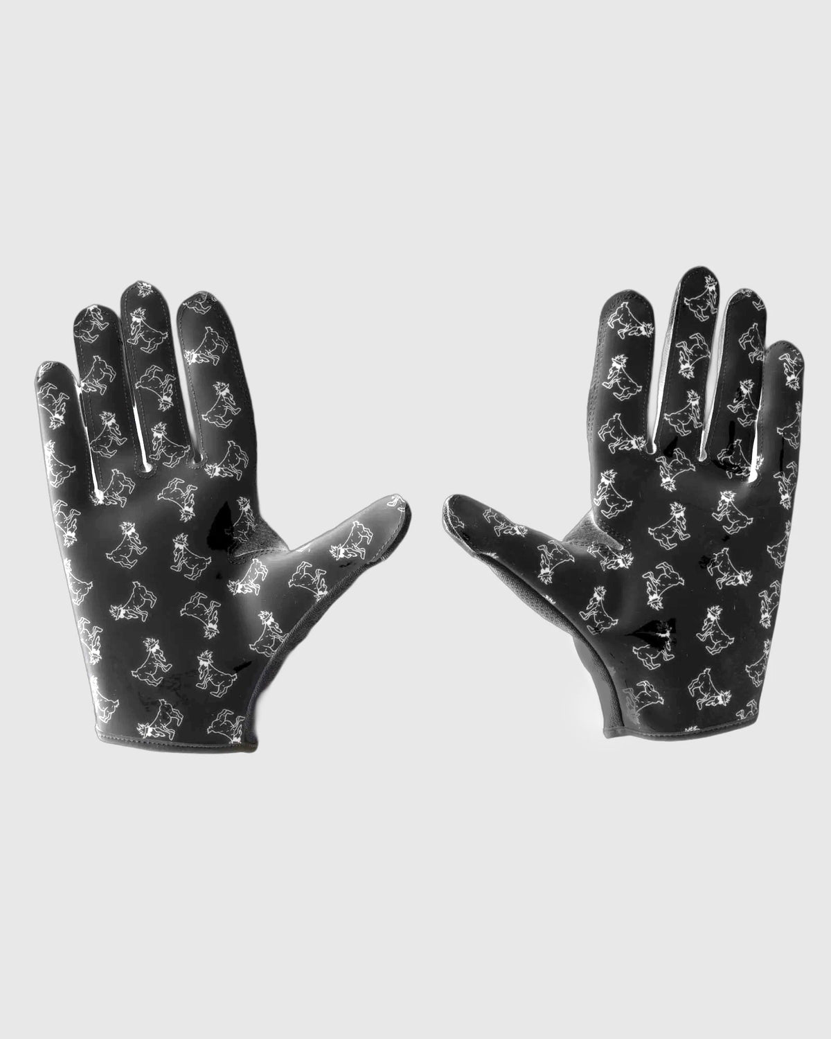 Palms of black football gloves