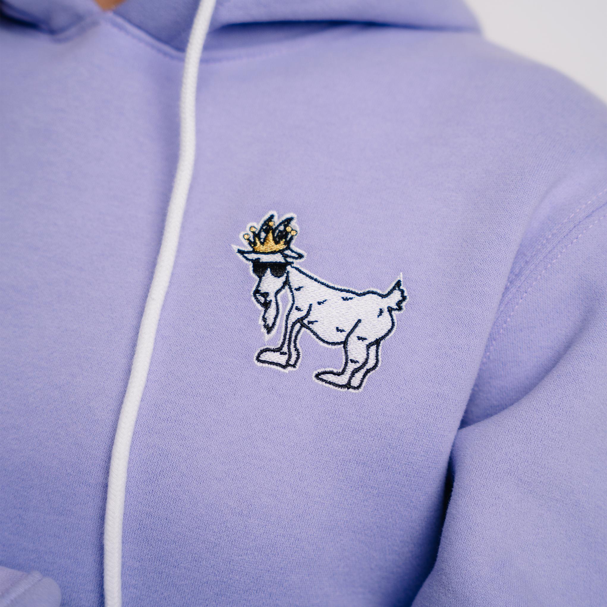 Close-up of logo on lavender WG Hooded Sweatshirt#color_lavender