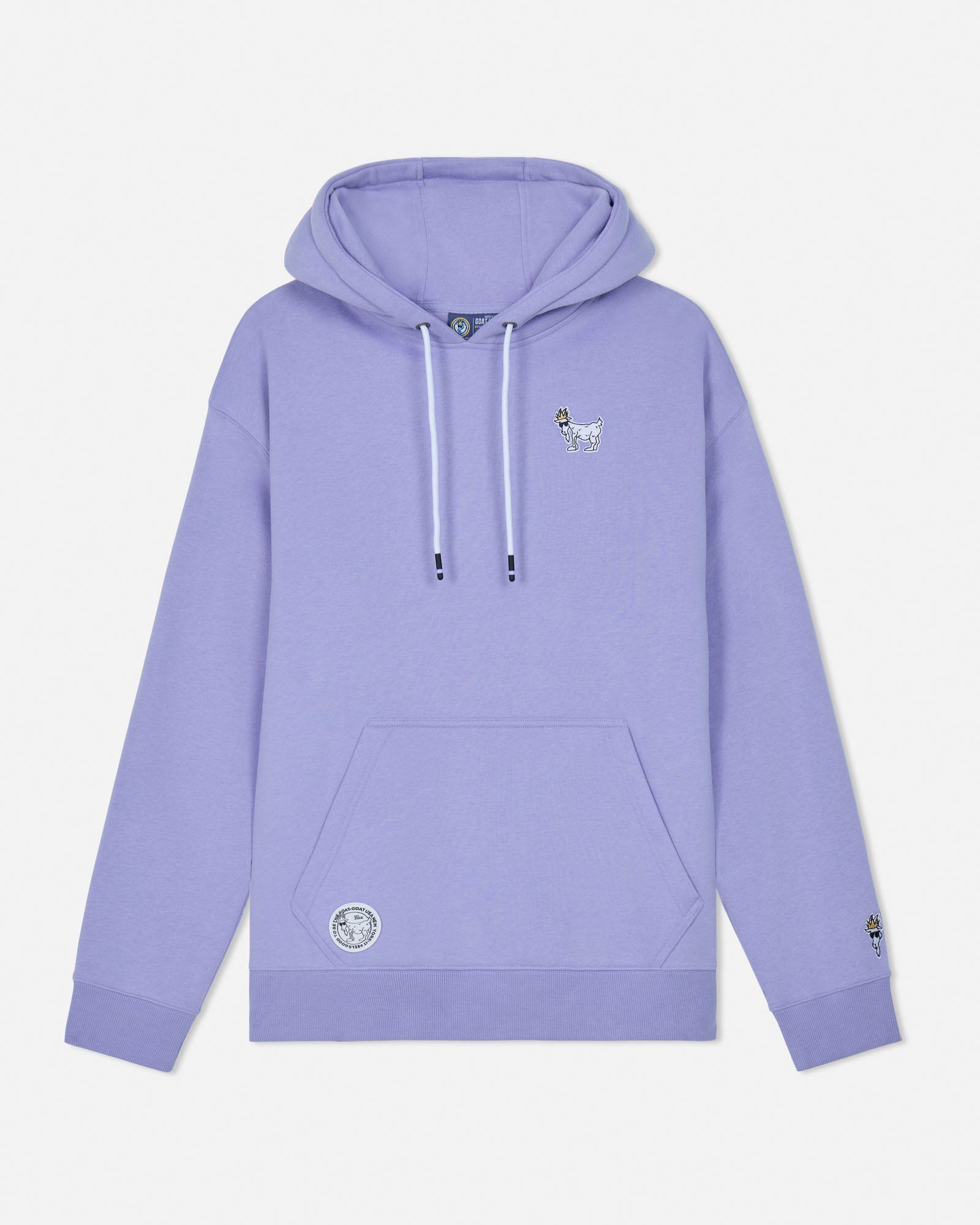 Purple hoodie with a small logo on a light gray background#color_periwinkle