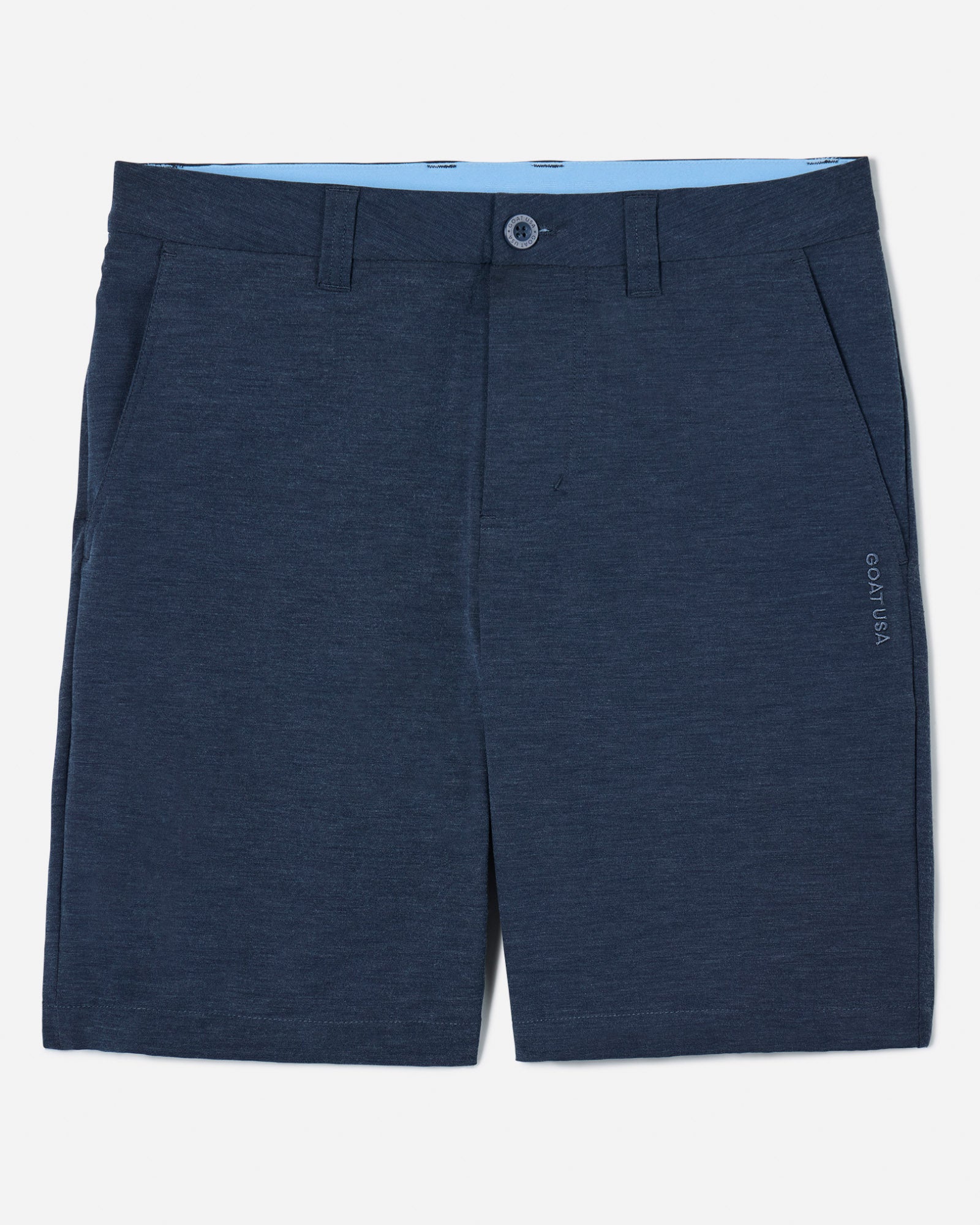 Front of navy hybrid short#color_navy
