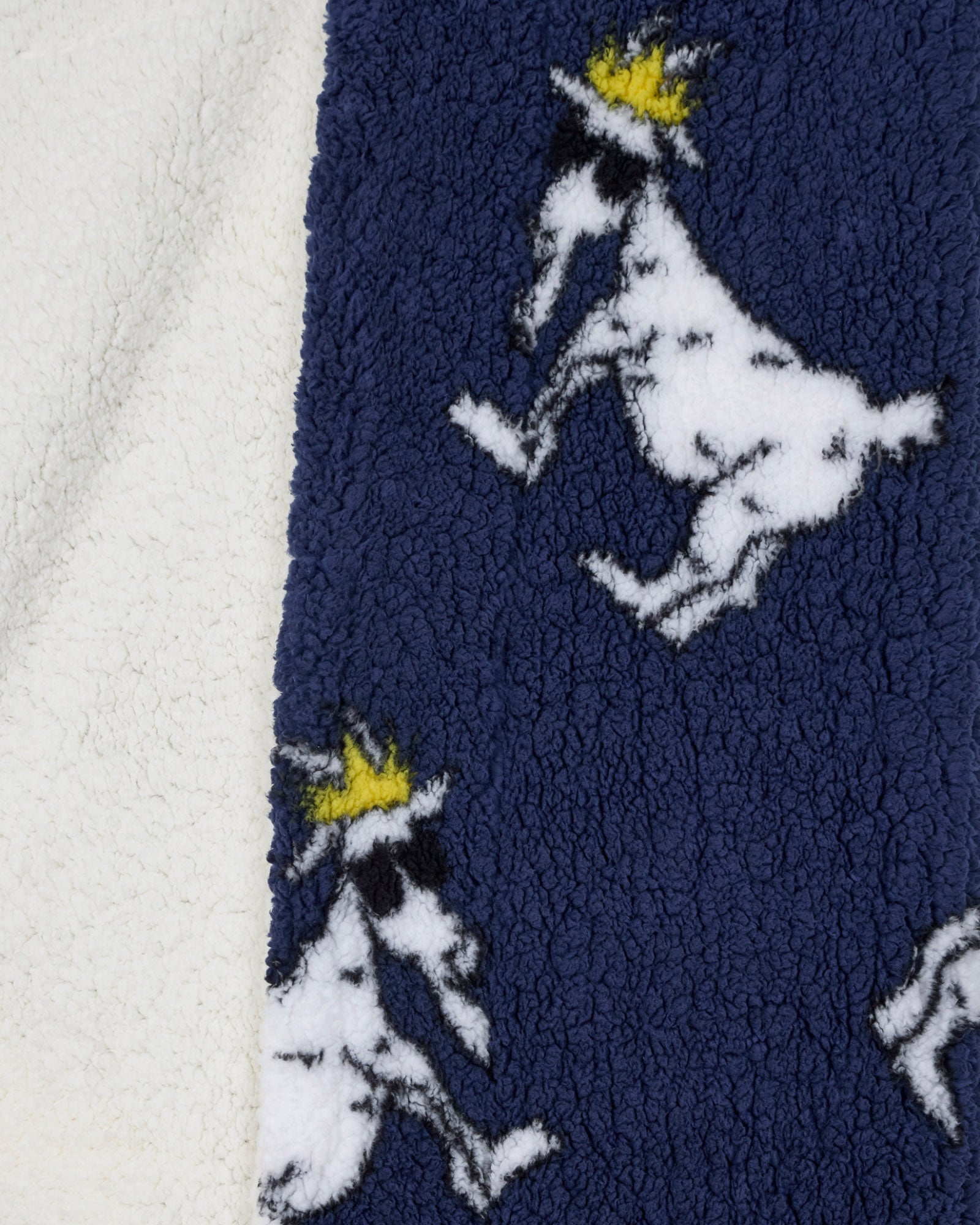 Close-up of navy sherpa blanket with goat all-over print#color_navy