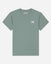 A sage green short-sleeve t-shirt with a small white embroidered goat logo on the left chest, displayed flat against a light gray background.#color_steeped-sage