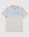 Light gray polo with carolina blue stripes and white goat