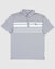 Gray polo with white stripes and carolina blue goat#color_gray