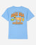 Back of carolina blue t-shirt with orange (fruit) GOAT graphic