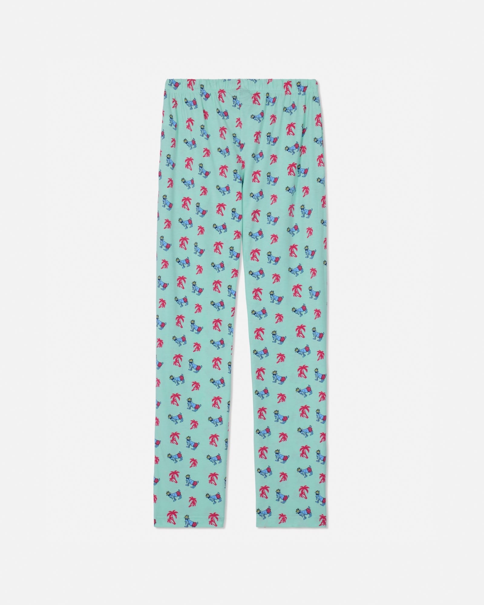 Mint green with a palm tree-pattern on a white background