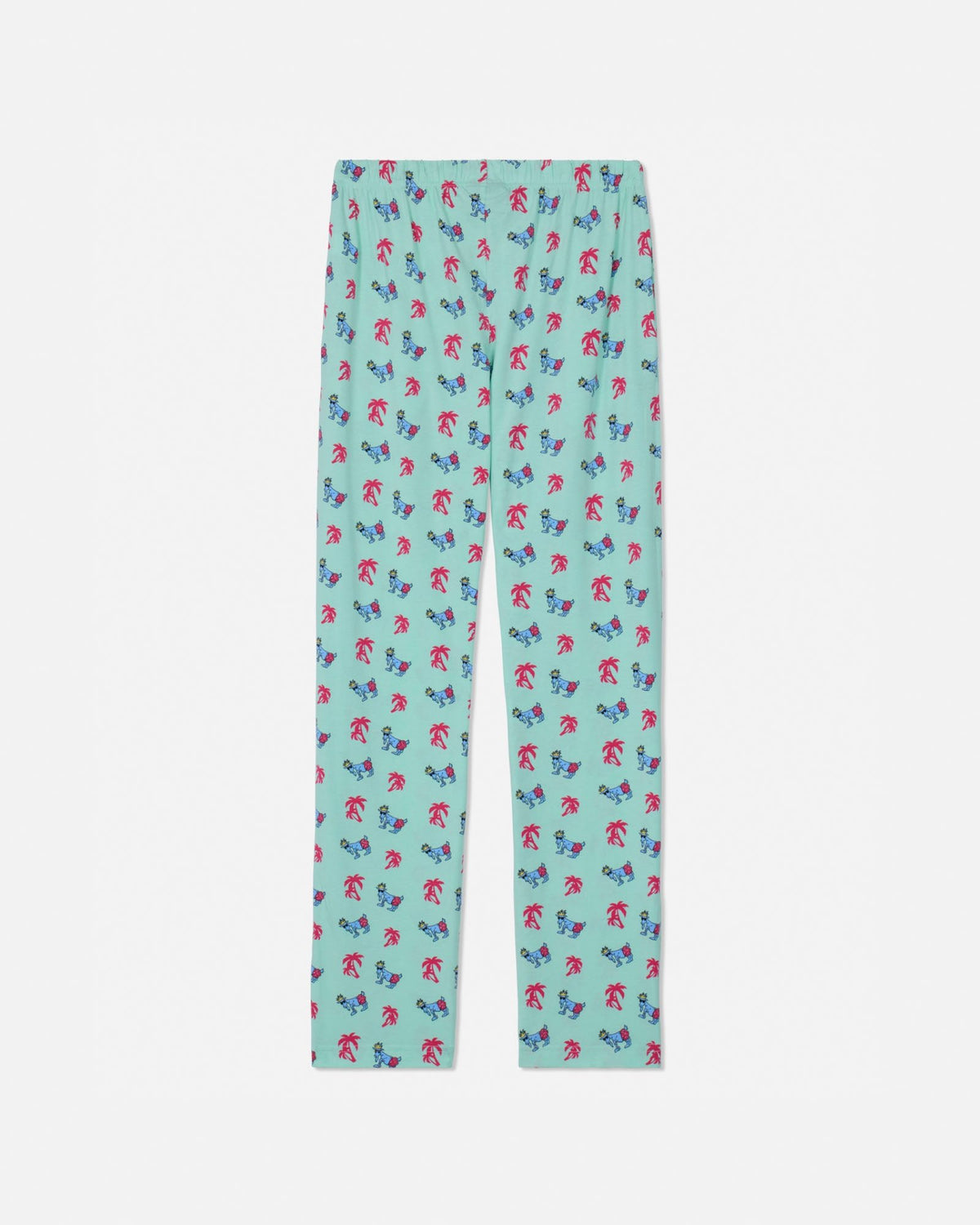 Mint green with a palm tree-pattern on a white background