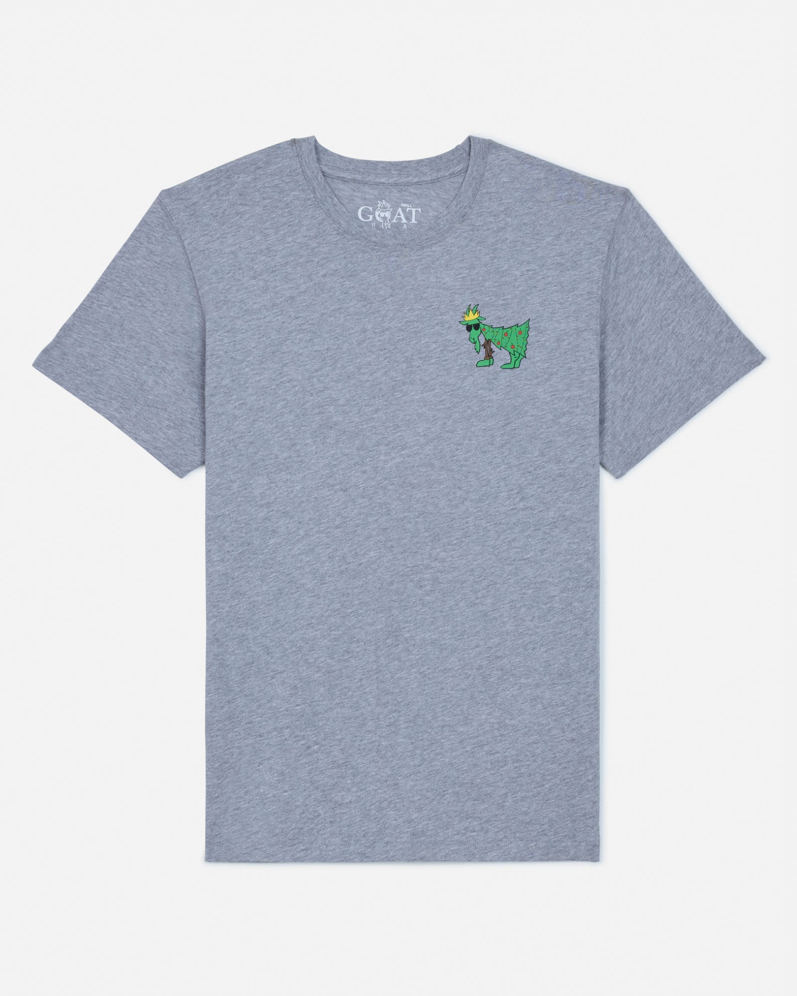 Gray t-shirt with a green graphic on a light gray background