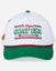Front of the white GOAT USA "FUHGEDDABOUDIT" pizza snapback hat