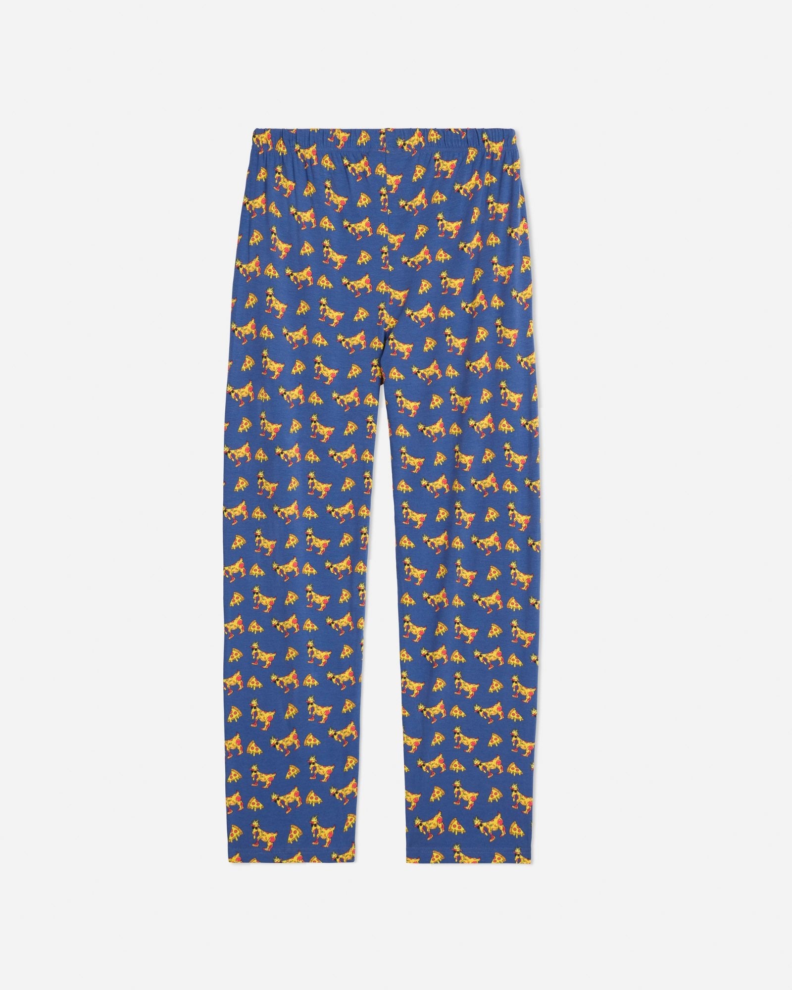 Back of navy pizza-themed pajama pants